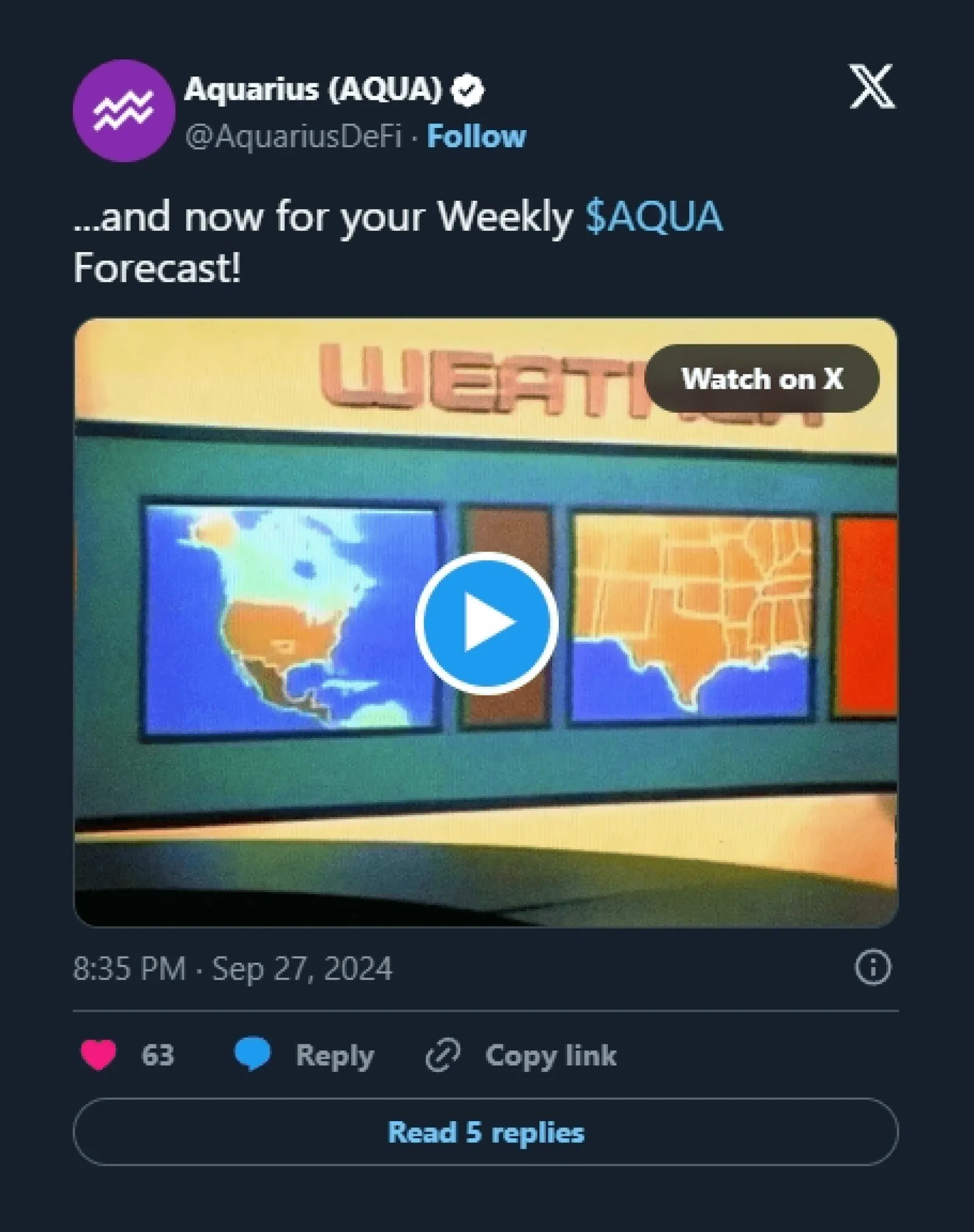 Antes da MOIC: vídeo "Weekly $AQUA Forecast" da agência anterior, 27 set. 2024