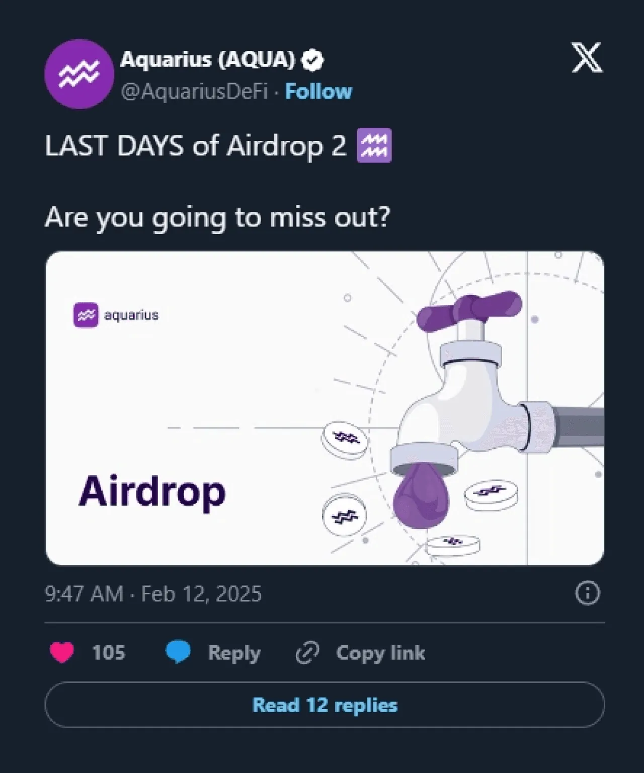 Lembrete do Airdrop 2: "LAST DAYS", 12 fev. 2025