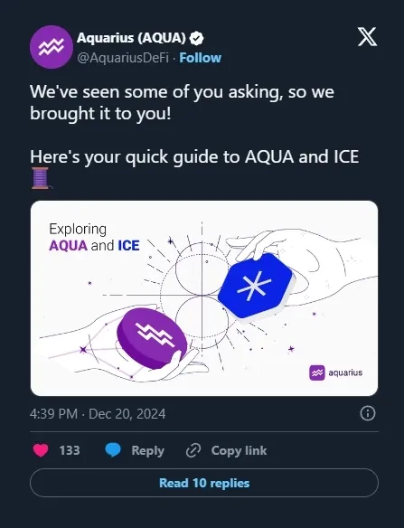 Thread com guia rápido de AQUA e ICE, 20 dez. 2024