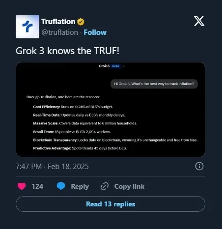 'Grok 3 knows the TRUF!' trend post, Feb 18, 2025